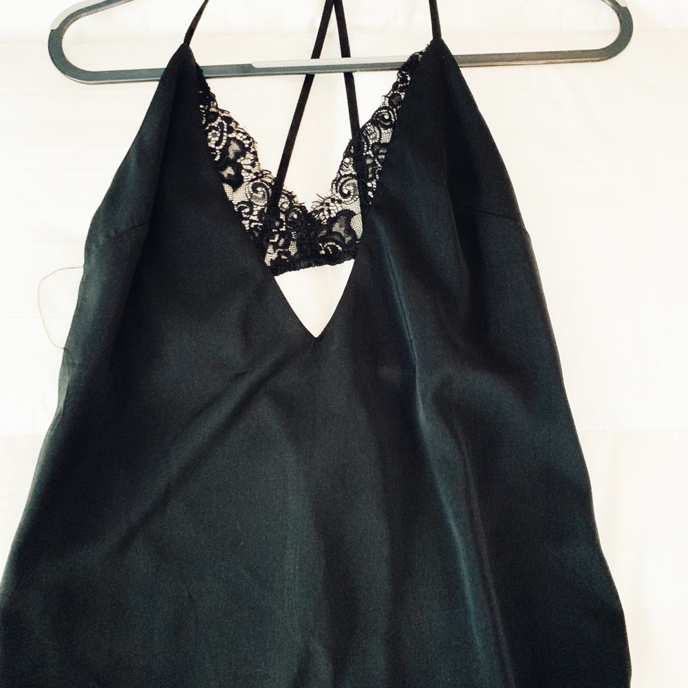 Beautiful chic black silk lace strapless tank